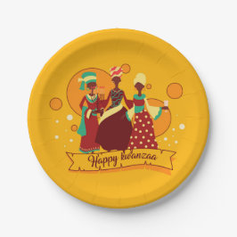 Gelukkig Kwanzaa 3 Dames 7" bij elkaar passende Papieren Bordje