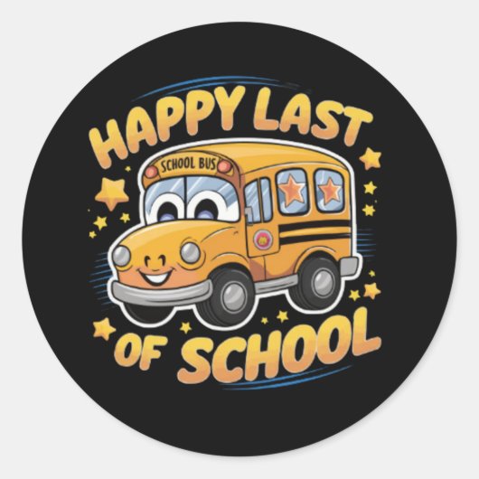 Gelukkig laatste schooldag ronde sticker (Voorkant)