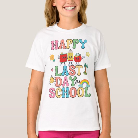 Gelukkig laatste schooldag t-shirt (Voorkant)