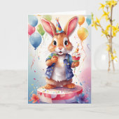Gelukkig lachend konijn op verjaardagsfeestje! | K Kaart (Gele Bloem)