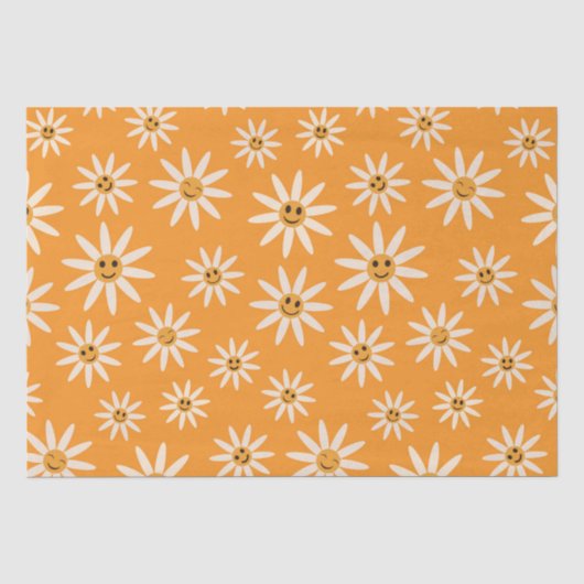 Gelukkig lachend retro witte bloemenpatroon tissuepapier (Voorkant)