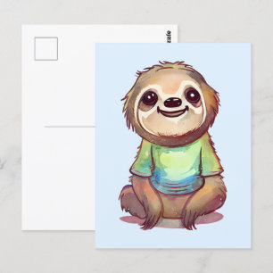 Gelukkig lachende luiaard zit ontspannen briefkaart