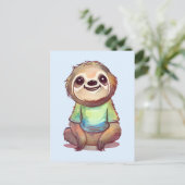 Gelukkig lachende luiaard zit ontspannen briefkaart (Staand voorkant)