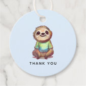 Gelukkig lachende luiaard zit ontspannen dank u bedankjes labels (Voorkant)