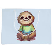 Gelukkig lachende luiaard zit ontspannen groot cadeauzakje (Voorkant)