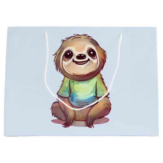 Gelukkig lachende luiaard zit ontspannen groot cadeauzakje (Voorkant)