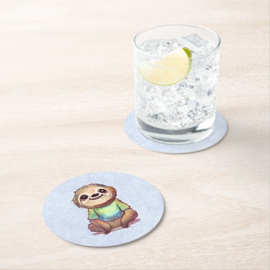 Gelukkig lachende luiaard zit ontspannen ronde kartonnen onderzetter (Insitu)