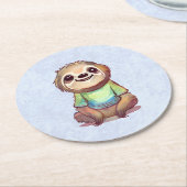 Gelukkig lachende luiaard zit ontspannen ronde kartonnen onderzetter (Gebogen)