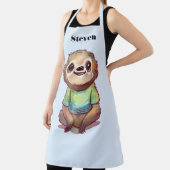 Gelukkig lachende luiaard zit ontspannen schort (Insitu)