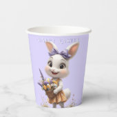  Gelukkig lachende Paashaas Eieren Lavendel Boog  Papieren Bekers (Achterkant)