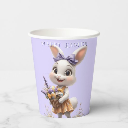  Gelukkig lachende Paashaas Eieren Lavendel Boog  Papieren Bekers (Achterkant)