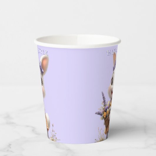  Gelukkig lachende Paashaas Eieren Lavendel Boog  Papieren Bekers (Links)