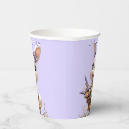  Gelukkig lachende Paashaas Eieren Lavendel Boog  Papieren Bekers (Rechts)