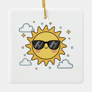Gelukkig Lachende Zon Cartoon - Minimalistische Ka Keramisch Ornament