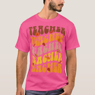 Gelukkig leraar leopard Retro herfst Thanksgivin T-shirt