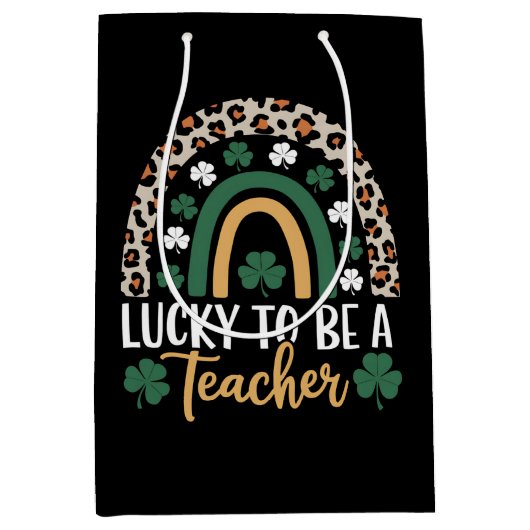 Gelukkig leraar Rainbow St Patrick's Day te zijn Medium Cadeauzakje (Voorkant)