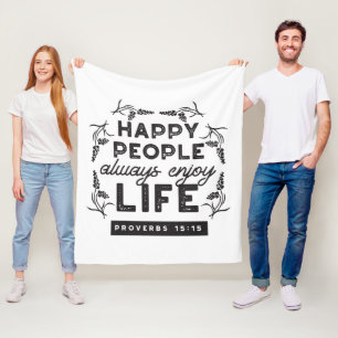 Gelukkig leven met geloof – Spreuken 15:15 Kunst Fleece Deken