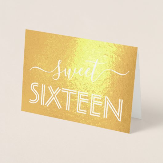 Gelukkig Lief 16e Verjaardag Modern Script Goud Ec Folie Kaarten (Voorkant)