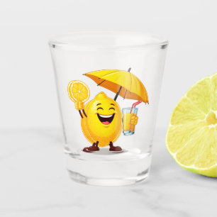 Gelukkig Limoen Cartoon Karakter met Sap Shot Glas