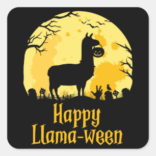 Gelukkig Llamaween Grappig Halloween Llama kostuum Vierkante Sticker