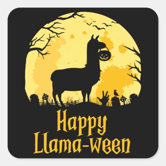 Gelukkig Llamaween Grappig Halloween Llama kostuum Vierkante Sticker (Voorkant)