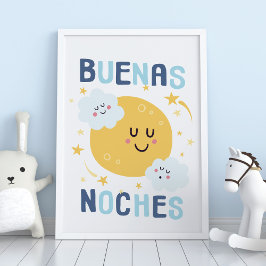 Gelukkig Maan en Sterren Kinderkamer Kunst in het  Poster