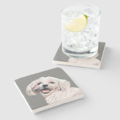 Gelukkig Maltees Doggy Marble Onderzetter (Zijkant)
