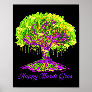 Gelukkig Mardi Gras 2026 Coquette Boom Kralen Fest Poster