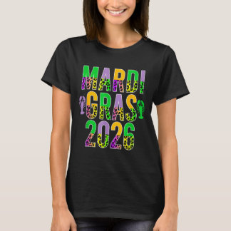 Gelukkig mardi gras 2026 luipaardprint rivierkreef t-shirt