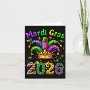 Gelukkig Mardi Gras 2026 Narrenhoed Mannen Vrouwen Kaart