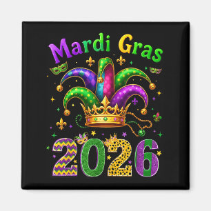 Gelukkig Mardi Gras 2026 Narrenhoed Mannen Vrouwen Magneet