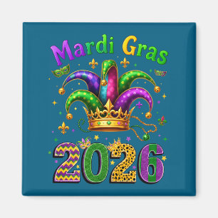 Gelukkig Mardi Gras 2026 Narrenhoed Mannen Vrouwen Magneet