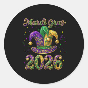 Gelukkig Mardi Gras 2026 Narrenhoed New Orleans Ma Ronde Sticker