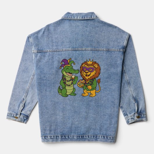 Gelukkig Mardi Gras Alligator & Leeuw Denim Jacket (Achterkant)