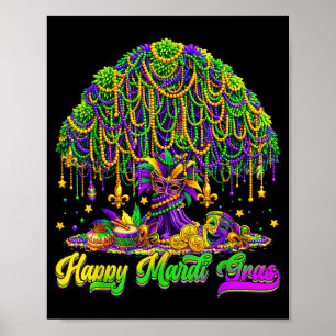 Gelukkig Mardi Gras Boom Kralen Masker Carnaval Ne Poster
