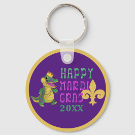 Gelukkig Mardi Gras Gator King-sleutelhanger Sleutelhanger
