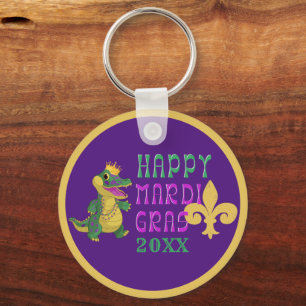 Gelukkig Mardi Gras Gator King-sleutelhanger Sleutelhanger
