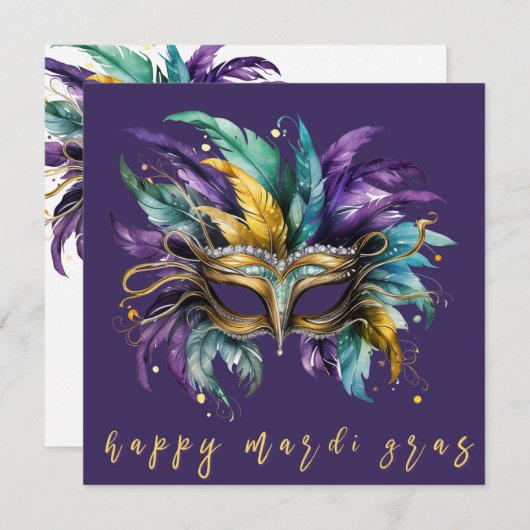 Gelukkig Mardi Gras gevederde masker Feestdagenkaart (Voorkant / Achterkant)