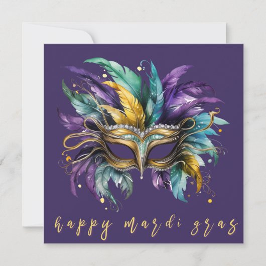 Gelukkig Mardi Gras gevederde masker Feestdagenkaart (Voorkant)