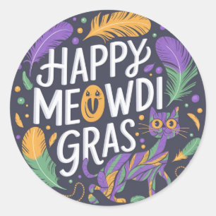 Gelukkig mardi gras Meowdi Ronde Sticker