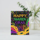 gelukkig mardi gras zwart briefkaart (Staand voorkant)