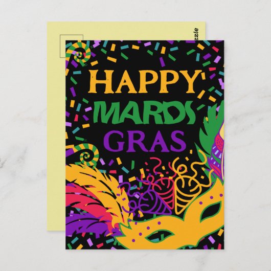 gelukkig mardi gras zwart briefkaart (Voorkant / Achterkant)