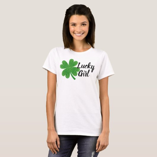 Gelukkig Meisje 4 Blad Klaver St. Patrick's Day Gr T-shirt (Voorkant volledig)