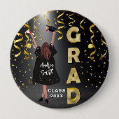 Gelukkig Meisje Afstuderen Elegant Goud Confetti S Ronde Button 4,0 Cm (Voorkant)