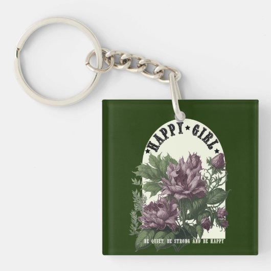Gelukkig Meisje bloemen t-shirt Sleutelhanger (voorkant)