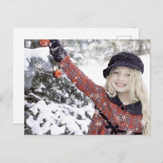 Gelukkig meisje dat kerstboom versiert briefkaart (Voorkant / Achterkant)