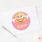 Gelukkig Meisje Emoji Emoticon Cartoon Gezicht Ronde Sticker (Envelop)
