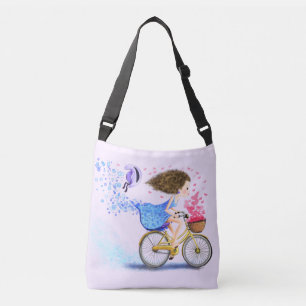 Gelukkig meisje met fiets crossbody tas