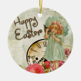 gelukkig meisje met ooster keramisch ornament