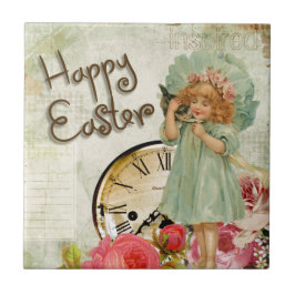 gelukkig meisje met ooster tegeltje